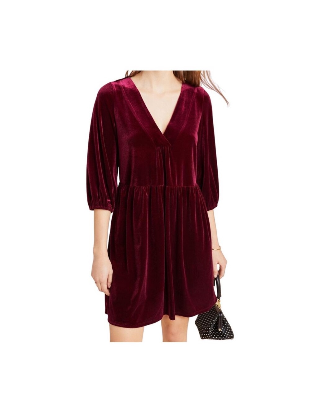 Amadi Greta maroon velvet v-neck dress